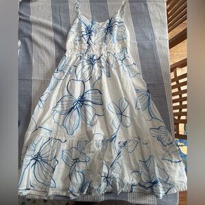 GAP Spaghetti Strap Fit and Flare Dress- White with Blue Flowers